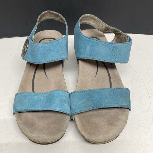 Abeo Una Blue Leather Wedge Sandal Shoes Size 7.5 - Picture 4 of 17